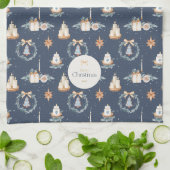 Aquarelle bleu marine Serviette de cuisine de Noël (Plié)