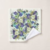 Aquarelle bleu marine vert Floral (Gant de toilette)