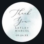 Aquarelle bleu Merci mariage Favour Sticker<br><div class="desc">Ces autocollants bleu aquarelle remercient votre mariage sont parfaits pour une réception de mariage moderne. Le design simple et classique présente une touche d'eau bleu clair pastel avec un style minimaliste et élégant. Personnalisez les étiquettes autocollants avec vos noms, l'événement (le cas échéant) et la date. Ces autocollants peuvent être...</div>
