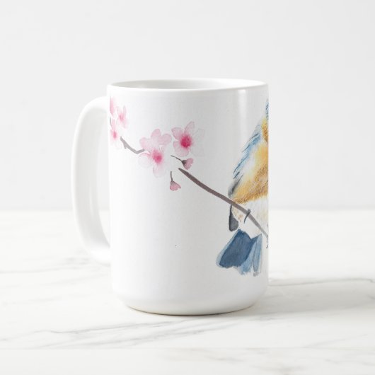 Aquarelle bleu merisier fleur tasse de café (Devant gauche)