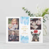 Aquarelle bleu moderne Carte photo du Nouvel An (Debout devant)