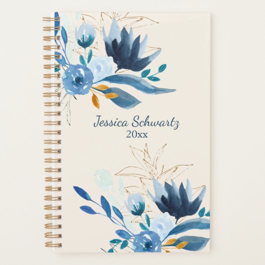 Aquarelle bleu moderne Floral Personnalisé (Devant)