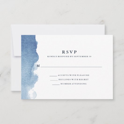 Aquarelle bleu moderne minimaliste RSVP (Devant)