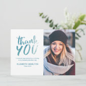 Aquarelle bleu moderne Script Merci gris photo (Debout devant)