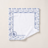 Aquarelle bleu Monogramme Requin Marine Vie Mer (Gant de toilette)