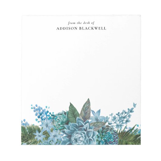 Aquarelle bleu Nom floral Modèle Bloc-notes (Devant)