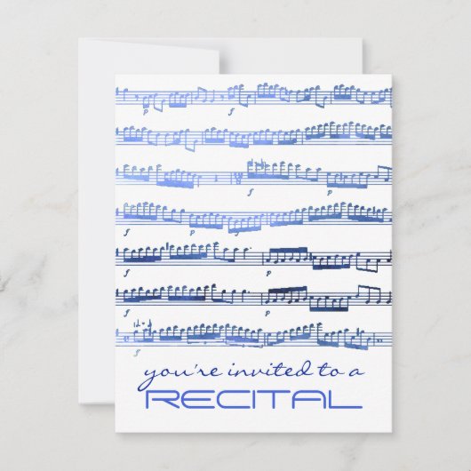aquarelle bleu notes musique récitation invitation (Devant)
