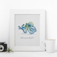 Aquarelle bleu Octopus Motivation Poster