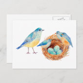 Aquarelle Bleu Oiseaux et carte postale (Devant / Derrière)