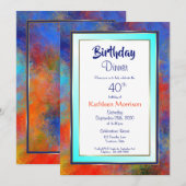 Aquarelle bleu or 40e anniversaire Invitation dîne (Devant / Derrière)