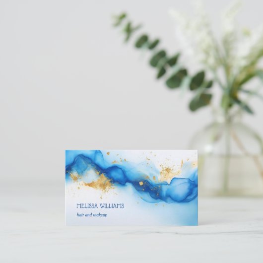 Aquarelle bleu or | Carte de visite de code QR (Debout devant)