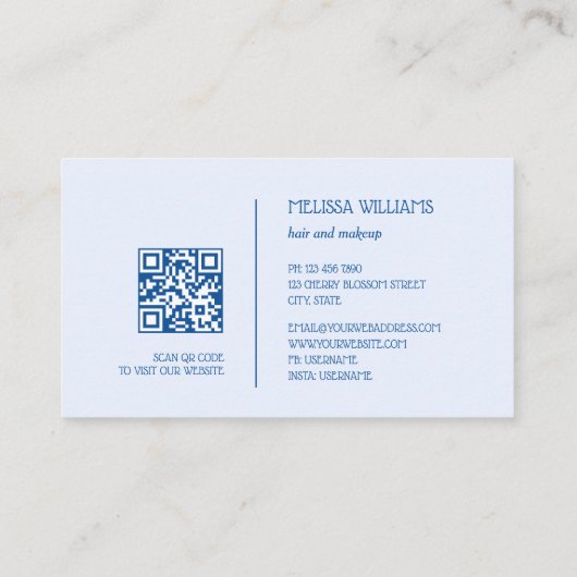 Aquarelle bleu or | Carte de visite de code QR (Dos)