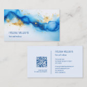 Aquarelle bleu or | Carte de visite de code QR (Devant / Derrière)