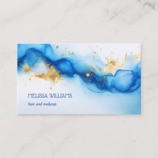 Aquarelle bleu or | Carte de visite de code QR (Devant)