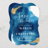 Aquarelle Bleu & Or Enregistrer La Date Invitation (Devant / Derrière)