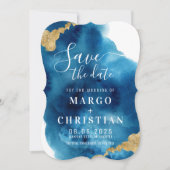 Aquarelle Bleu & Or Enregistrer La Date Invitation (Devant)