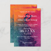 Aquarelle bleu orange - Invitation de mariage 3x5 (Devant / Derrière)