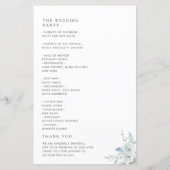 Aquarelle bleu pâle programme de mariage floral (Dos)