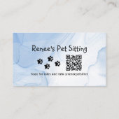 Aquarelle Bleu Pet Sitter Code QR Carte de visite (Dos)