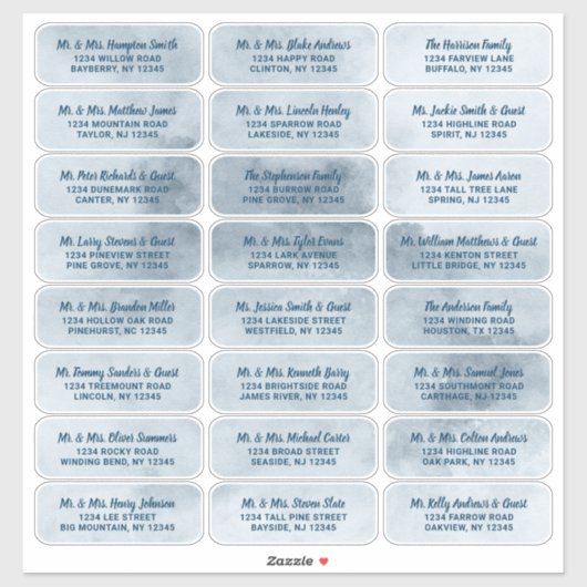 Aquarelle bleu poussiéreux et Étiquettes de adress (Feuille)