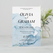 Aquarelle bleu poussiéreux Invitation d'or traditi (Debout devant)