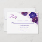 Aquarelle bleu prune violette Floral RSVP Mariage (Devant)