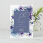 Aquarelle bleu romantique Faire-part de mariage fl (Debout devant)