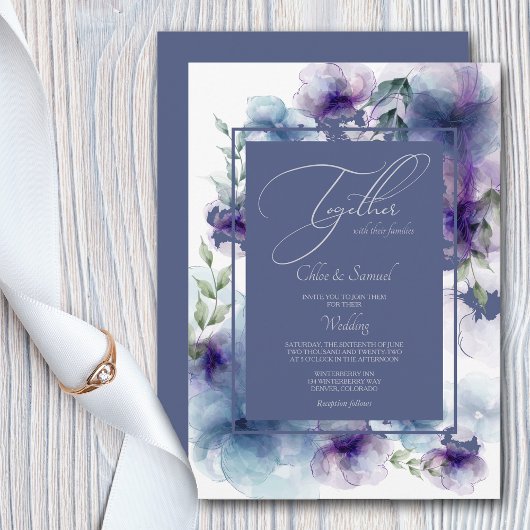 Aquarelle bleu romantique Faire-part de mariage fl