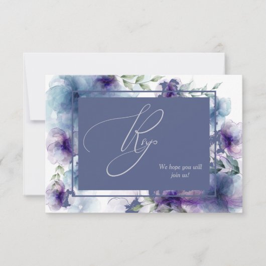 Aquarelle bleu romantique Floral Menu Mariage RSVP (Devant)