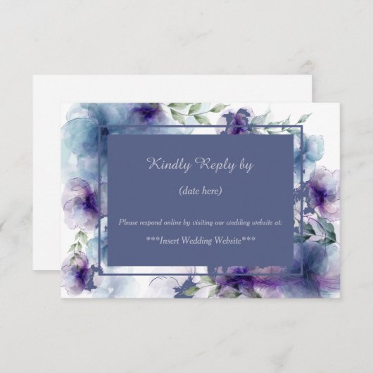 Aquarelle bleu romantique Mariage floral RSVP (Devant / Derrière)