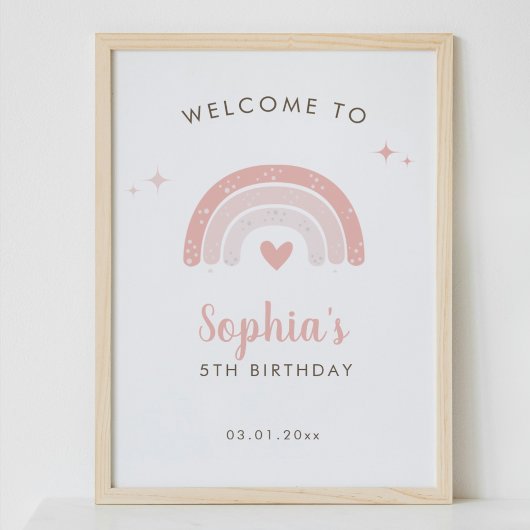 Aquarelle bleu rose arc-en-ciel Affiche de bienven