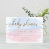 Aquarelle bleu rose Baby shower or Invitation (Debout devant)
