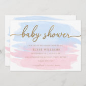 Aquarelle bleu rose Baby shower or Invitation (Devant / Derrière)