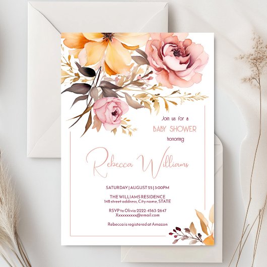 Aquarelle bleu rose fille bébé invitation douche