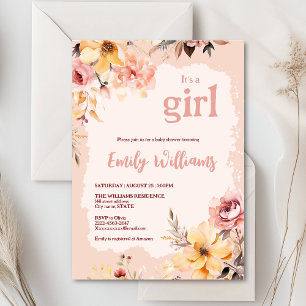Aquarelle bleu rose fille bébé invitation douche