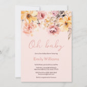 Aquarelle bleu rose fille bébé invitation douche (Devant)