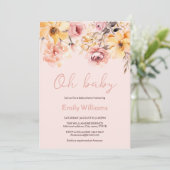 Aquarelle bleu rose fille bébé invitation douche (Debout devant)