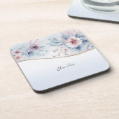 Aquarelle Bleu rose Floral Dessous de verre en pla (Côté gauche)