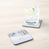 Aquarelle Bleu rose Floral Dessous de verre en pla (Côté Droit)