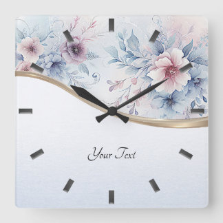 Aquarelle Bleu rose Floral Horloge murale