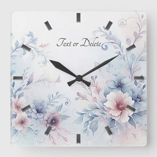 Aquarelle Bleu rose Floral Horloge murale (Recto)