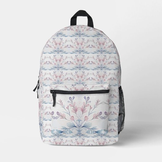 Aquarelle bleu rose floral sac à dos cousu (Recto)