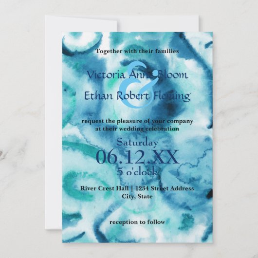 Aquarelle Bleu sur Bleu - Faire-Part de Mariage (Devant)