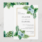 Aquarelle bleu tropical Faire-part de mariage flor (Devant / Derrière)