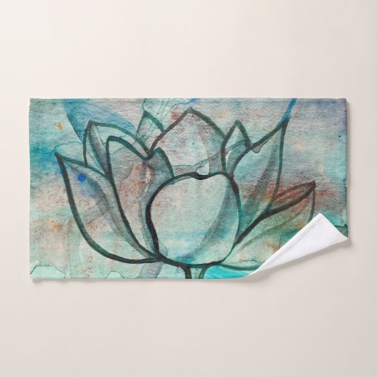 Aquarelle bleu turquoise Fleur élégant Artsy Lotus (Serviette à main)