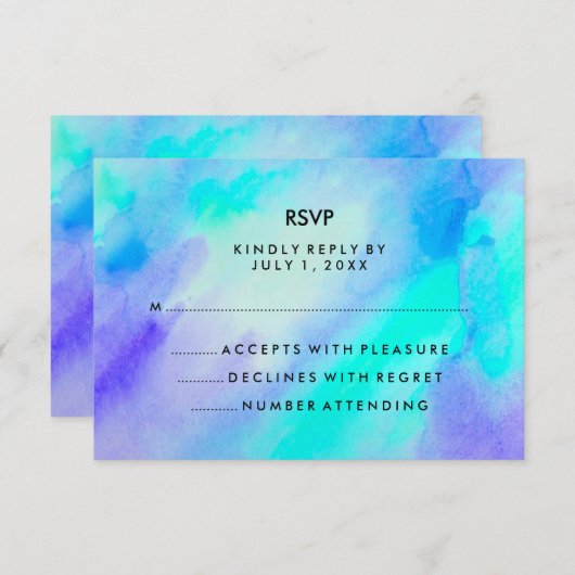 Aquarelle bleu turquoise Look Bat mitzvah RSVP (Devant / Derrière)