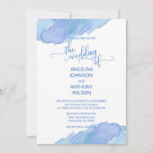 Aquarelle Bleu Turquoise Violet Mariage Invitation (Devant)