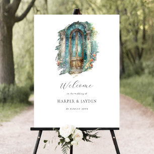 Aquarelle bleu vert, Affiche de bienvenue Mariage 