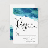 Aquarelle bleu vert Aqua Mariage moderne RSVP 1 (Devant / Derrière)