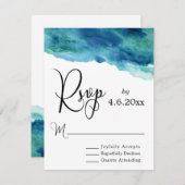 Aquarelle bleu vert Aqua Mariage moderne RSVP 2 (Devant / Derrière)